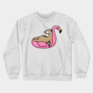 A lazy sloth floating on a flamingo Crewneck Sweatshirt